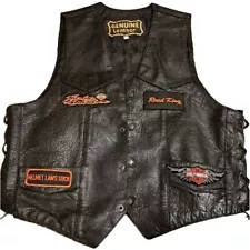 Mens Leather Biker Vest With Patches Size 48