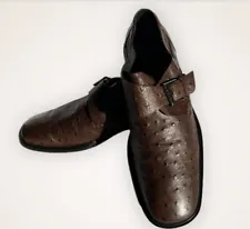 Borgesi Mens Dress Shoes Size 12 Leather Brown Buckle made of Ostrich Skin