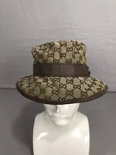 Gucci Monogram Logo Bucket Hat GG Metal Logo Leather Band Designer Brown Adult