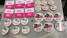 Great Gift *** 6 Sets Of 4 Phi Mu Sorority Safety Pin Clasp Back 24 Buttons