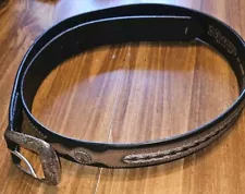 Nocona Mens Genuine Leather Silver Belt Horse Hair Stitching And Weaved Inlay 42