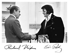 PRESIDENT RICHARD NIXON SHAKING HANDS WITH ELVIS PRESLEY AUTOGRAPHED 8X10 PHOTO