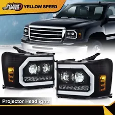 Fit For 2007-2013 GMC Sierra 1500 2500HD 3500HD LED DRL Tube Projector Headlight (For: 2010 GMC Sierra 1500 Denali)