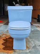 Eljer blue toilet with original seat vintage bathroom