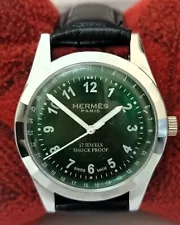 Used Hermes Hand Winding Green-Dial Recently Serviced 17Jewels Men's Swiss Watch