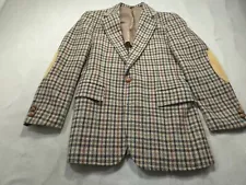 Vintage Stanley Blacker Sport Coat Blazer Mens 38S Beige Brown Houndstooth Tweed