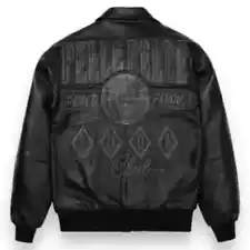 Men Pelle Pelle Marc Buchanan World Tour Black Plush Bomber Real Leather Jacket.