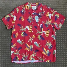 Scarface Hawaiian Shirt Lucky Brand Size Large Red Tigers Tencel Miami Tony