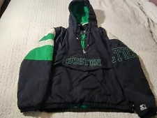 Vintage 90s Boston Celtics Starter Hooded Pull Over Jacket NBA men XL RARE