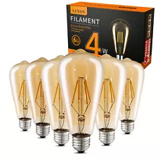 LED Edison Bulb Dimmable Amber Antique Vintage Style Filament Light Bulbs 6-Pack