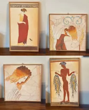 Set of 4 Greek Fresco Wall Paintings & Lekythos Museum Copies, Hand Painted