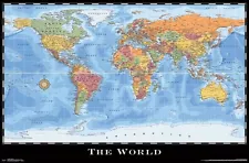 THE WORLD - COLOR MAP POSTER 22x34 - GEOGRAPHY USA 15214