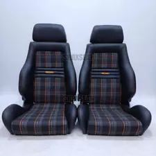 【1 PAIR】AUTHENTIC RECARO LSB VW GTI ORANGE TARTAN Very Good Condition