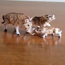 Vintage Miniature Set of 3 Warthog Boar Pig Family Bone China Figurines Japan