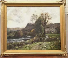 Richard Gay Somerset 1848-1928 FIGURE FLY FISHING in RIVER Antique Oil Painting