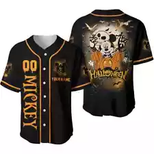 Personalized Mickey Mouse Ear Head Pumpkin Halloween Baseball Jersey Shirt