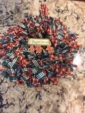 HANDMADE 15" CHRISTMAS 4 LAYER RAG WREATH W GINGERBREAD SIGN- COUNTRY PRIMITIVE