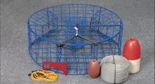 Heavy Duty Crab Pot Trap Blue Net Coated 3 Tunnel with 2 Trap doors(30" Dia-10")