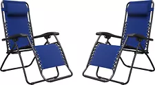 Set of 2 Zero Gravity Chairs Folding Recliner Patio Outdoor Lounge Chair Blue