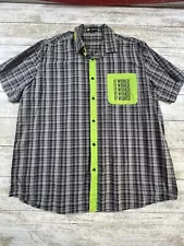 Men's It Works Black Green Gray Button shirt Sz XL Sales Business