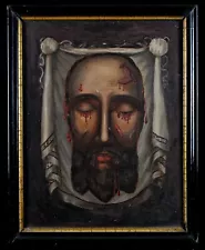 19th CENTURY FLEMISH OLD MASTER HOLY FACE OF JESUS ANTIQUE OIL PAINTING