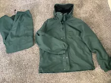 Field & Stream Mens M Hydroproof Ultra Rain Gear Green Hood Jacket & Pants-EUC!