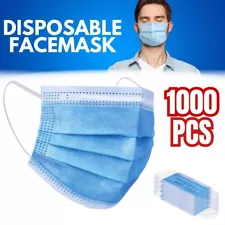 1000pcs Blue Face Mask Non Medical Surgical Disposable 3Ply Earloop Mouth Cover