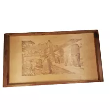 VTG California Redwood Lumber Wood Tray 14x8 Pyrography Mexico Missions Dance