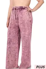 SALE!! LEG-73 {Dressing For Me} Dk. Plum Acid Wash Wide Leg Joggers PLUS SIZE 1X