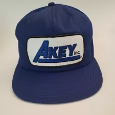 Vintage Carl S Akey Inc Seed Farm Truckers Hat Cap Blue Snapback Mesh Patch Logo