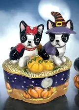 Halloween Boston terrier dogs trinket box Sculpture art by artist OOAK