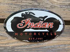 VINTAGE INDIAN MOTORCYCLE EST. 1901 MOTOR OIL SALES & SERVICE GAS PORCELAIN SIGN