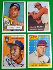 Mickey Mantle Aaron Robinson Musial 1991 licensed Reprint lot - 4 Baseball Cards