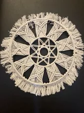 Dream Catcher Vintage Handmade Lace Crocheted Doily Mandala In Hoop White 12”