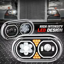 For 67-87 Peterbilt 359 Full LED Halo Ring DRL Signal Projector Headlights Black