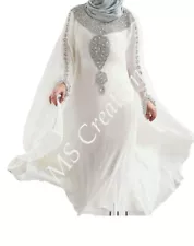 SALE White Crystal Work Morocco Kaftan Wedding Dress Traditional Dress for Women