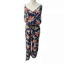 Polo Ralph Lauren V-Neck Drawstring Waist Blue Floral Jumpsuit Women’s size M