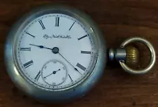 1889 Elgin Pocket Watch Grade 103 Model 3 w/ Train Railroad Engraving WORKS