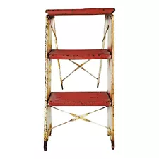 Vintage Red Metal Step Ladder Stool Folding Plant Stand Prop Display Mid-Century