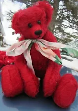 VINTAGE MOHAIR TEDDY BEAR RED VALENTINE BENT ARM ARTIST OOAK CAROL CAMPBELL 14"