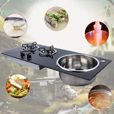 Boat Caravan RV Camper Gas Stove Hob 2 Burners LPG Cooktop Stove Stainless Steel