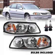 For 2000-2005 Chevy Impala Chrome 00-05 Headlight Headlamp w/ bulbs LH+RH Pair