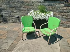 VINTAGE 1950'S ALL Metal Lawn Chair SET For Restoration