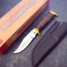 Rough Rider Short Skinner Clip Point Fixed Blade Knife With Leather Sheath