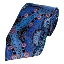 Ermenegildo Zegna purple blue and pink paisley flower medallions silk tie