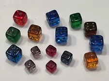 Collection Of 1/4” - 3/8” Vintage Colored Glass Dice Possibly Czech.