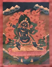 VAJRAPANI OLD OIL VARNISHED ORIGINAL HAND-PAINTED TIBETAN THANGKA PAINTING