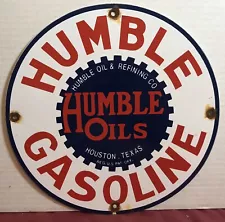 VINTAGE HUMBLE GASOLINE OILS PORCELAIN GAS HIGHWAY SIGN