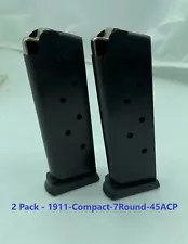 2Pack Compact 1911 Officers 45 ACP 7rd Steel Pistol Magazine Colt Defender RI CS