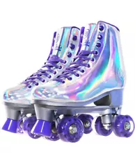 JajaHoho Roller Skates for Women, Holographic High Top PU Leather Rollerskates,